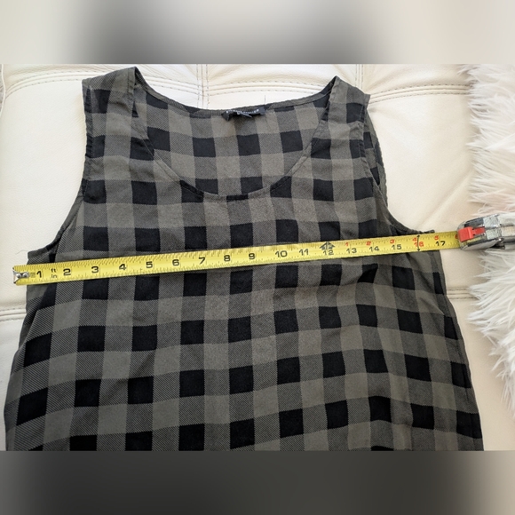 Eileen Fisher Tunic/Dress PS Silk High-Low Plaid Olive Black - Picture 6 of 8